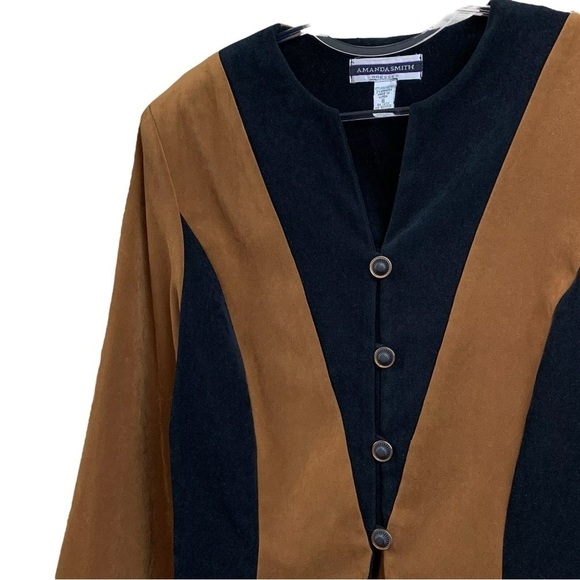 Vtg Amanda Smith Colorblock Buttoned Blazer Jacket Career Brown Black Size 8 - Picture 3 of 9